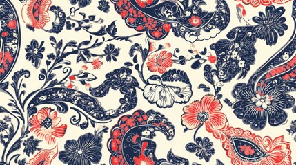 Seamless paisley pattern featuring floral ornamentation