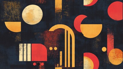 Obraz premium Abstract hand drawn Art Deco geometric shapes with vintage texture in a seamless pattern on an isolated background