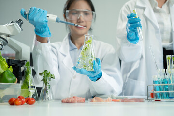 Team Microbiologists Analyzing Molecular Samples in Advanced Food Science Laboratory, Dietitian...