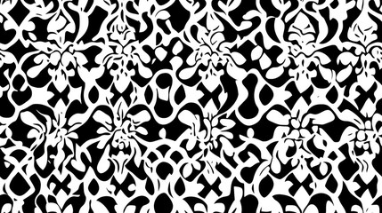 Raster geometric ornament Abstract seamless pattern featuring a grid lattice net floral shapes diamonds and tiles Black and white background Simple monochrome texture Repeatable decorative design