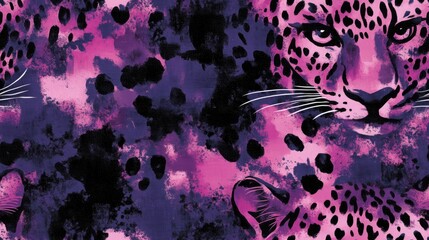 Seamless Skin Trendy Watercolor Design Black Seamless Drawing Violet Paint Animal Ornament Black Illustration Brush Print Exotic Jungle Art Natural Leopard