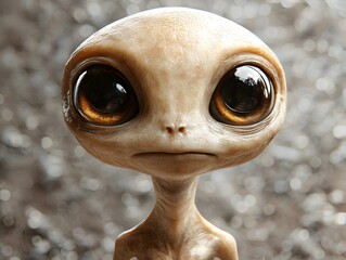 Cute alien art toy model with big eyes and rounded features, designed in a 3D style for a lifelike, realistic appearance. The toy is isolated on a transparent background, making the design pop with
