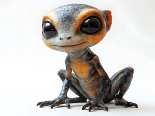 Alien-inspired art toy with a cute and friendly design, rendered in 3D for a highly realistic look. The figure s details are crisp and clear, isolated against a transparent background