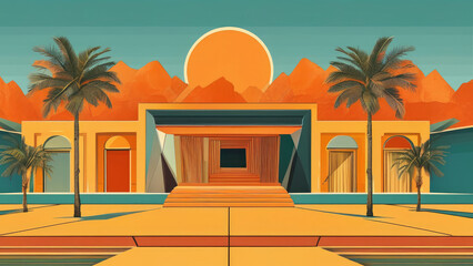 Obraz premium Retro Theme Featuring Geometric Elements: Classic Vintage Touch