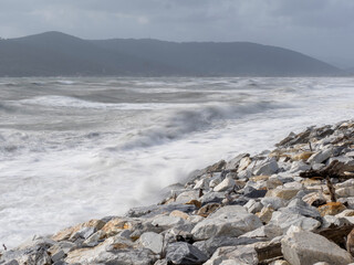 Bad weather and storm in Marina di Massa Tuscany Italy.