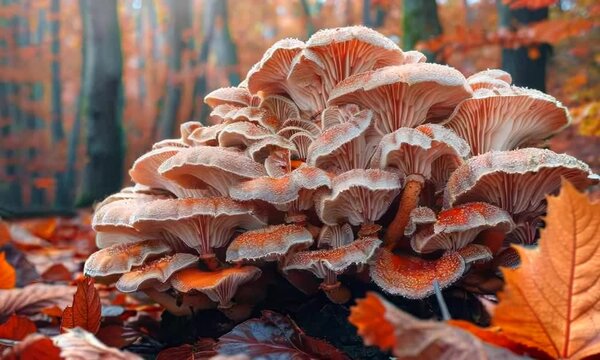 Rustic hen of the woods mushrooms in autumn woods, Video