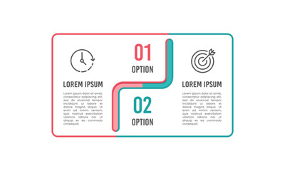 Obraz premium 2 Options infographic line square template. Business presentation, Marketing, Planning and Strategy. Vector illustration.