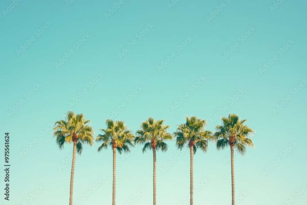 Aufkleber a row of palm trees are lined up in a row, with the sky in the background. concept of calm and relax