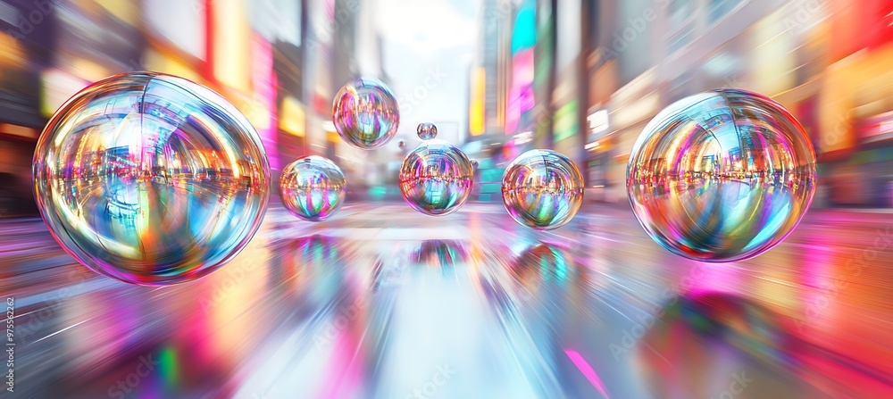 Poster a digital universe with floating data spheres and virtual reality zones