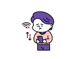 illustration of a sad man because he can't access the internet. wifi network or internet network can't be used. internet error. technology problems. cute character design. elements