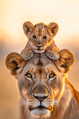 Obraz premium Löwin mit Jungtier