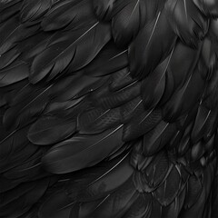 Obraz premium Black Swan Feathers Background, Black Plume Pattern, Wings Feather Texture with Copy Space
