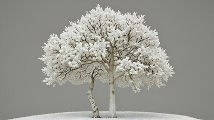 A white tree with a round shape, symbolizing growth, life, nature, purity, and simplicity gray background,