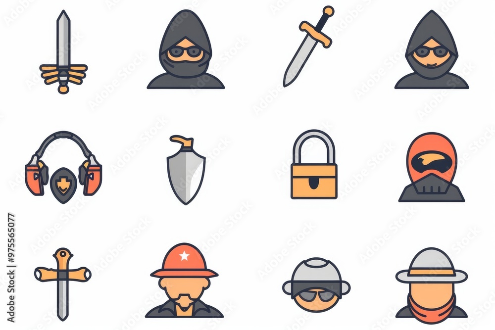 Wall mural Thief icon, criminal person sign, bandit in mask, burglar silhouette, killer, gangster or robber in balaclava