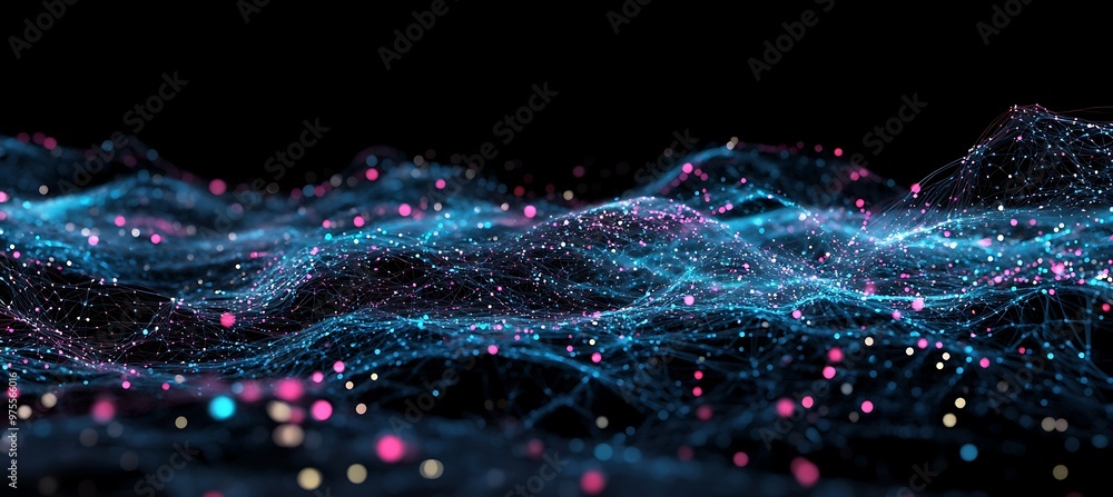 Poster a digital universe with interconnected data networks and virtual reality hubs