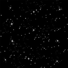 Falling stars in a snowy winter night sky with sparkling particles and magical snowfall