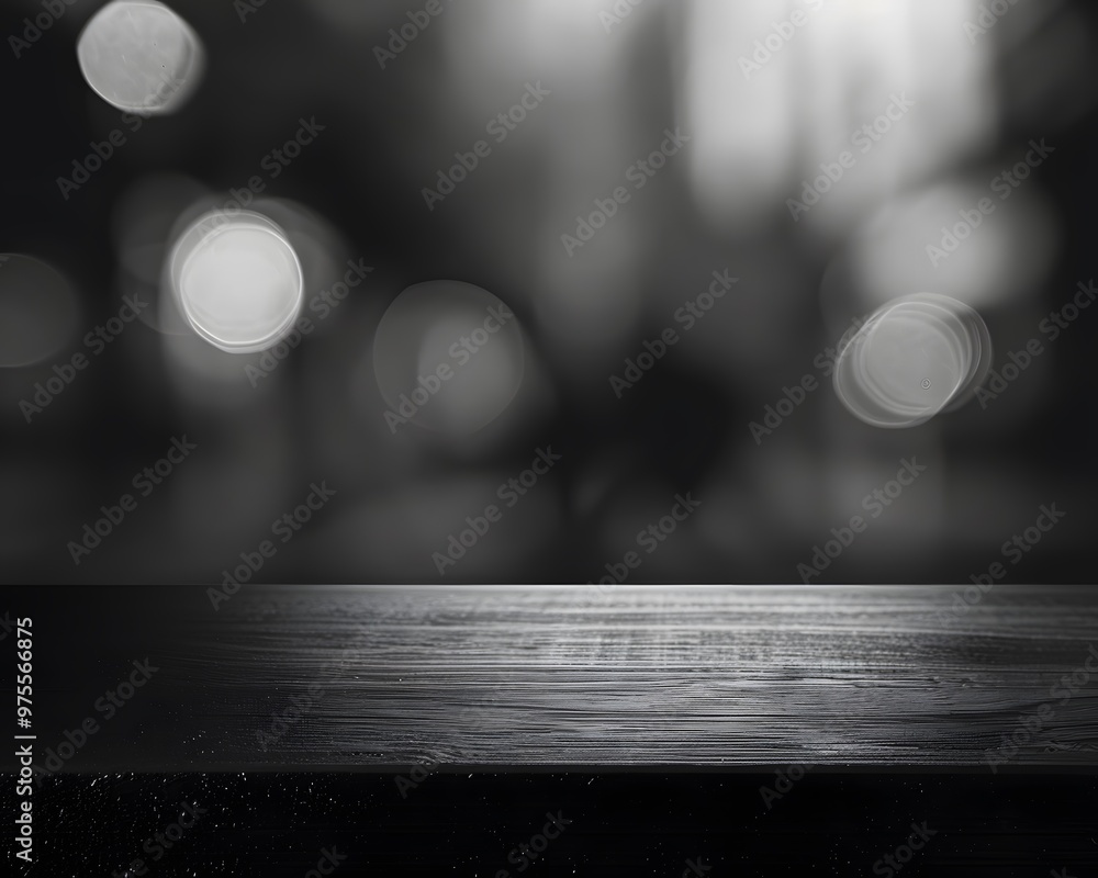 Poster a blurred background with a wooden surface, creating a moody atmosphere for presentations.
