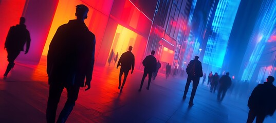 Fototapeta premium A digital world with AI-managed social spaces and glowing neon hubs