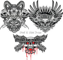 Set, Gothic sign with skull, grunge vintage design t shirts
