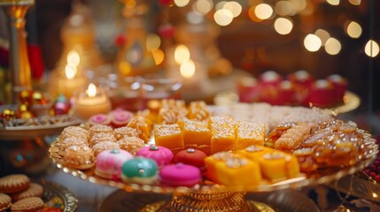 A Colorful Display of Festive Sweets and Treats on a Decorative Plate