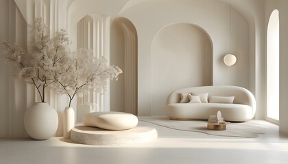 Elegant curve design in light cream hues accented with ivory white and soft matte gold tones