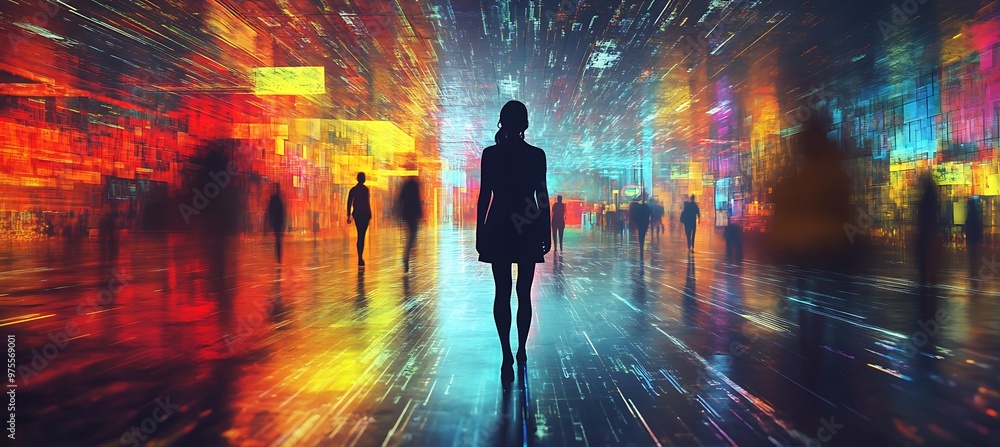 Poster a digital world with ai-powered smart systems and holographic social spaces