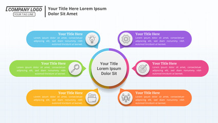 6 Options Workflow Circle Diagram Infographic with Editable Text for Business Process, Strategy, and Marketing.
