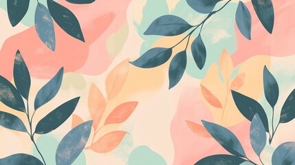 A colorful abstract design featuring leaves and soft shapes, ideal for backgrounds or decorative purposes.