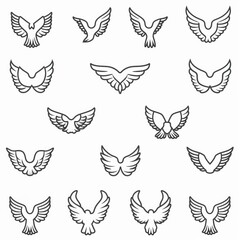 Wings flat icon, angel wings emblem, bird feathers minimal silhouette, pigeon sign, spirituality symbol