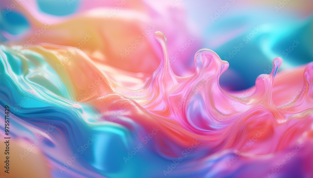Poster smooth flowing liquid forms in vibrant colors. beautiful multicolored shapes. soft pastel backdrop