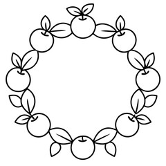 Fototapeta premium wreath of paradise apples outline coloring book page line art drawing