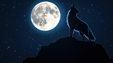 Obraz premium Wolf Howling at the Moon