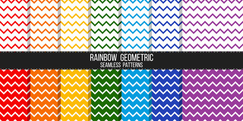 zigzag lines rainbow colors geometric seamless patterns set