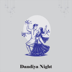 Dandiya in disco Garba Night banner poster for Navratri Dussehra festival of India