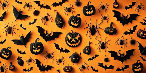 A collection of eerie yet elegant vinyl designs for Halloween, including bats, spiders, jack-o-lanterns, and more, on a