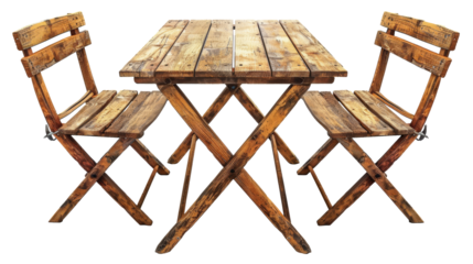 Rustic wooden chairs and table set for outdoor dining