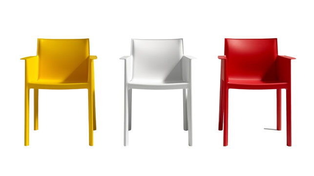 Brightly colored armchairs arranged together in view isolated on white transparent background - Powered by Adobe