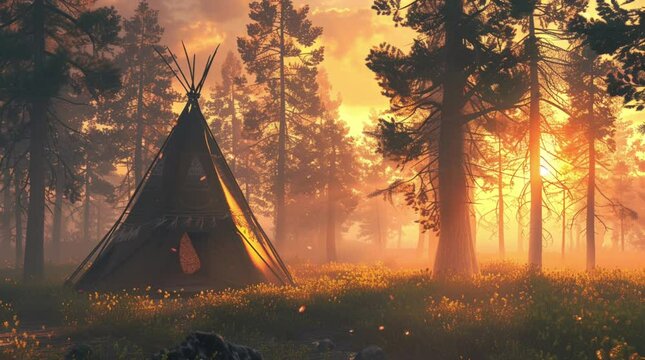 Magical tent glowing in an enchanted forest at night, surrounded by vibrant colors and mystical light in a fantasy setting
 Seamless looping 4k time-lapse virtual video animation Generated AI