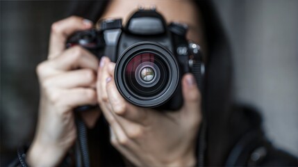 Close-Up of Photographer Holding Professional Camera, Capturing the Perfect Shot