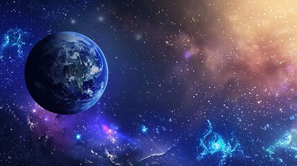 Majestic Universe with Colorful Planets and Sparkling Stars Background