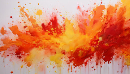 Fototapeta premium Explosive splashes of vibrant red, orange and yellow paint. Chaotic pattern. Abstract splashes.