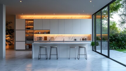 modern minimalistic aesthetic interior kitchen design, real estate, housing project, design ideas