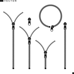 Zipper silhouette. Isolated zippers on white background. Black zip icon  © Aleksei_7799