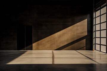 Empty warehouse with golden like lighting in dark colors. Commercial Real Estate interiors concept image