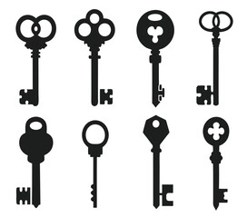 Keys silhouette collection. Key icon