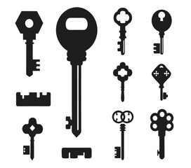 Keys silhouette collection. Key icon