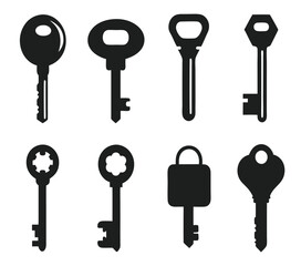 Keys silhouette collection. Key icon