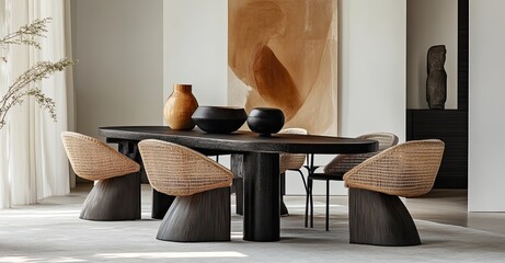 Modern and minimalist black dining table