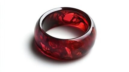 A deepruby red wood resin ring, exquisitely handmade with epoxy resin, resting elegantly on a white background