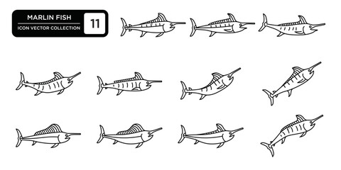 Marlin fish icon collection, editable and resizable vector icon templates.
